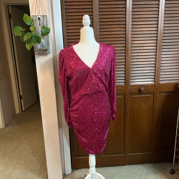 Parker Dresses & Skirts - Parker Hot Pink Arienne Sequined V-Neck Mini Dress